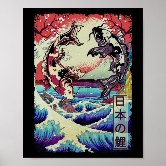 Japanese Koi Fishes Great Wave off Kanagawa Poster (Framsidan)