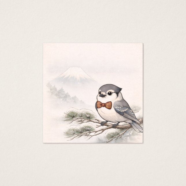 Japanese Landscape&Canada Jay Minimal Display Card Fyrkantigt Visitkort (Framsida)
