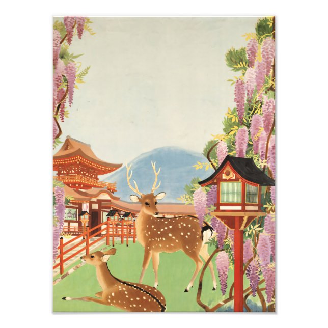 JAPANESE liggande | helig hjort i Nara | tempel Fototryck (Framsidan)