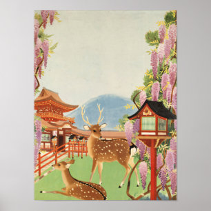 JAPANESE liggande helig hjort i Nara tempel Poster