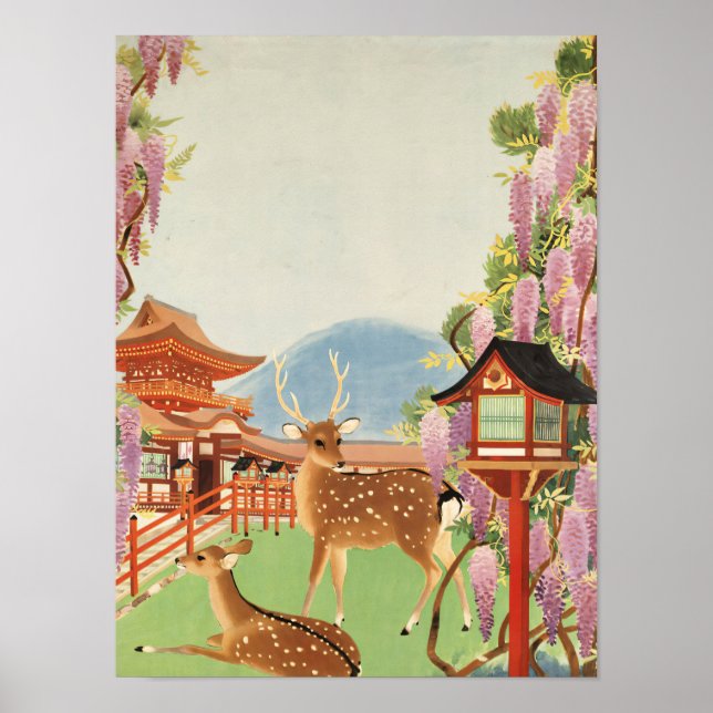 JAPANESE liggande | helig hjort i Nara | tempel Poster (Framsidan)