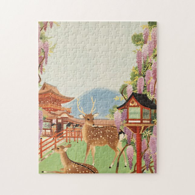 JAPANESE liggande | helig hjort i Nara | tempel Pussel (Vertikal)