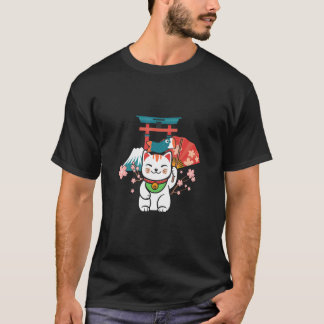 Japanese Lucky Cat Sakura Torii T Shirt