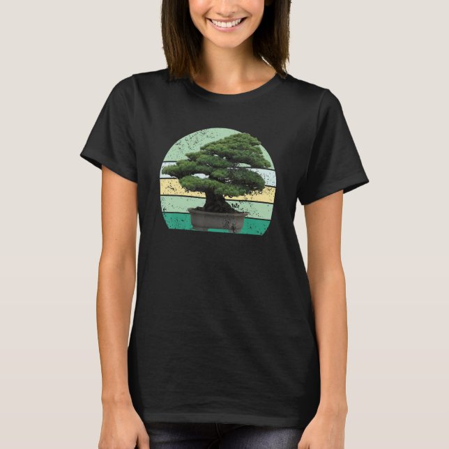 Japanese Men And Women Sunset Japan Retro Bonsai T T Shirt (Framsida)