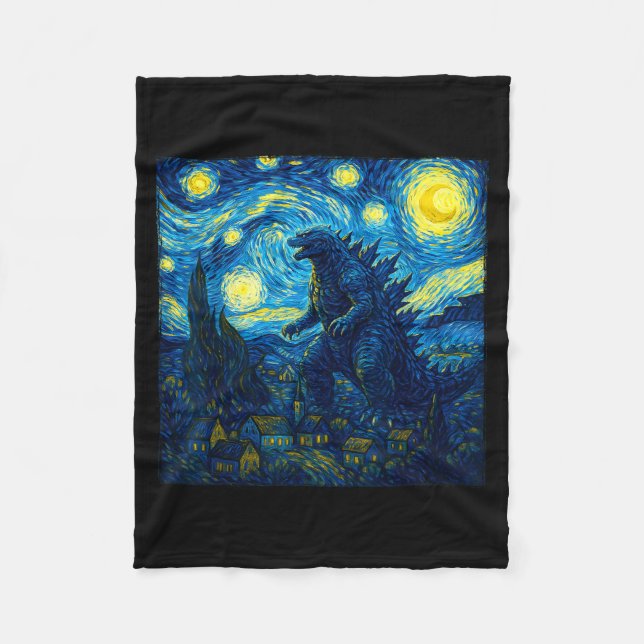 Japanese Monster Kaiju Van Gogh Starry Night  Fleecefilt (Framsidan)