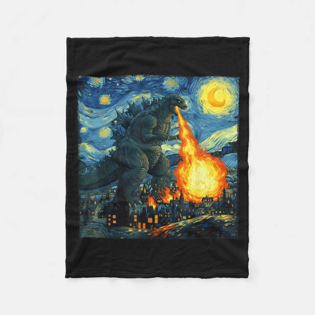 Japanese Monster Kaiju Van Gogh Starry Night  Fleecefilt (Framsidan)