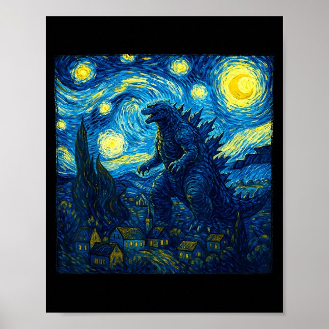 Japanese Monster Kaiju Van Gogh Starry Night  Poster (Framsidan)