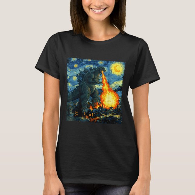 Japanese Monster Kaiju Van Gogh Starry Night  T Shirt (Framsida)
