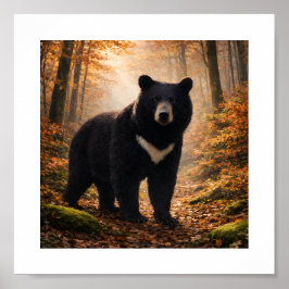 Japanese Moon Bear in Autumn Forest – Art Print Poster