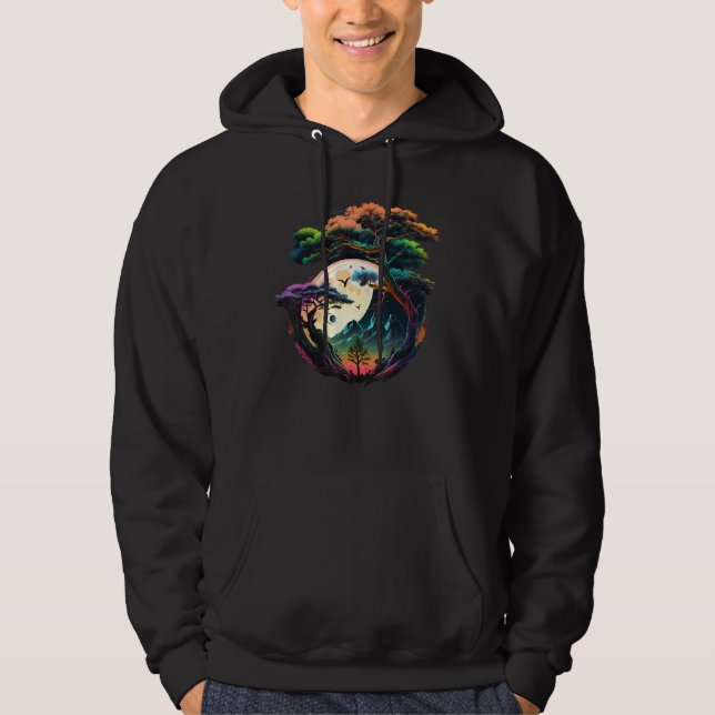 Japanese Moon on Bonsai Tree Hoodie (Framsida)