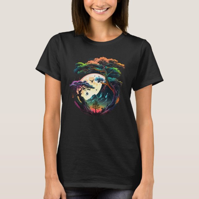 Japanese Moon on Bonsai Tree T Shirt (Framsida)