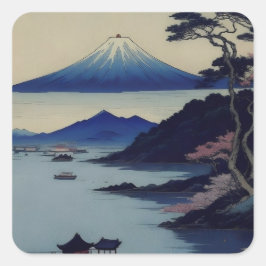 Japanese Mount Fuji Landscape Ukiyo-e Stickers  Fyrkantigt Klistermärke