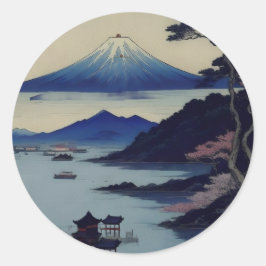 Japanese Mount Fuji Landscape Ukiyo-e Stickers  Runt Klistermärke