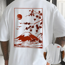 Japanese Mountain Sunset Sakura Blossom art T Shirt