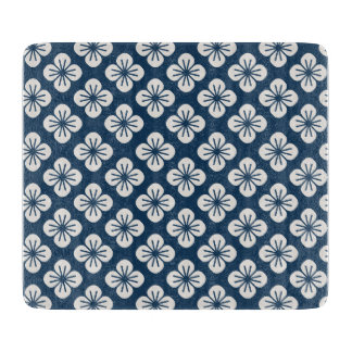 Japanese Navy Blue Ivory Floral Geometric Pattern