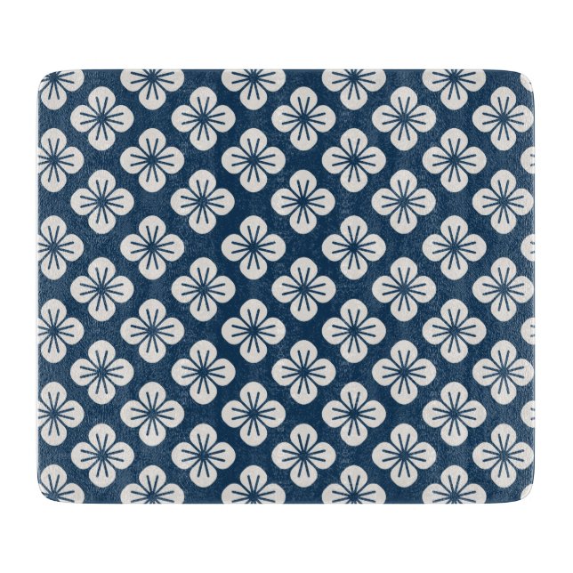 Japanese Navy Blue Ivory Floral Geometric Pattern (Framsidan)