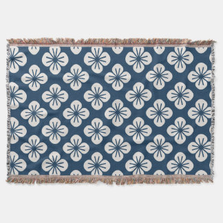 Japanese Navy Blue Ivory Floral Geometric Pattern Filt