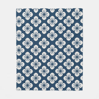 Japanese Navy Blue Ivory Floral Geometric Pattern Fleecefilt