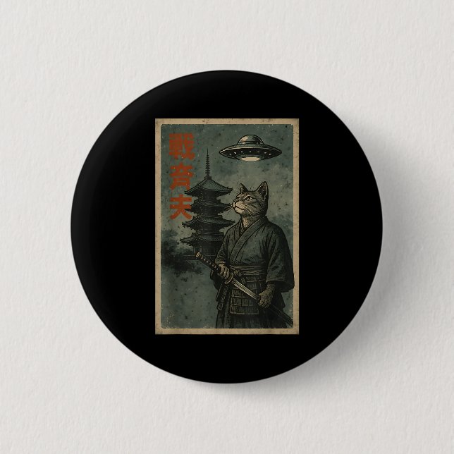Japanese Ninja Cat Ufo Temple Ukiyo-e Art Men Wome Knapp (Framsida)