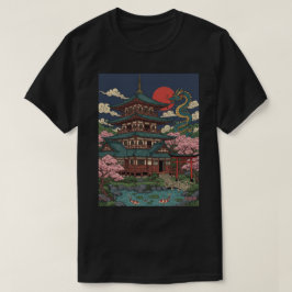 Japanese Pagoda Dragon Sunset T Shirt