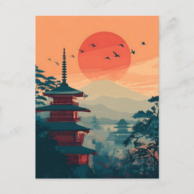 Japanese Pagoda vintage Vykort (Framsida)