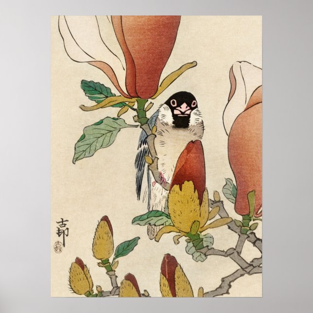 Japanese painting by koson ohara, 小原古邨の日本画 poster (Framsidan)