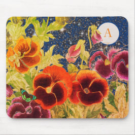JAPANESE PANSIES MED STARS DIY INITIAL MOUSE PAD MUSMATTA