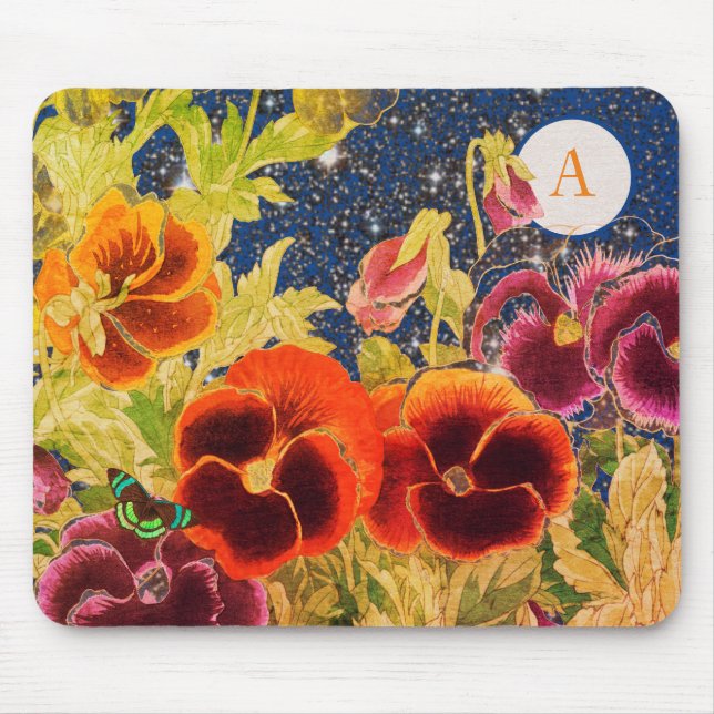 JAPANESE PANSIES MED STARS DIY INITIAL MOUSE PAD MUSMATTA (Framsidan)