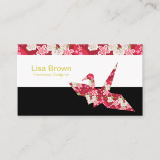 Japanese pattern red origami crane business card visitkort