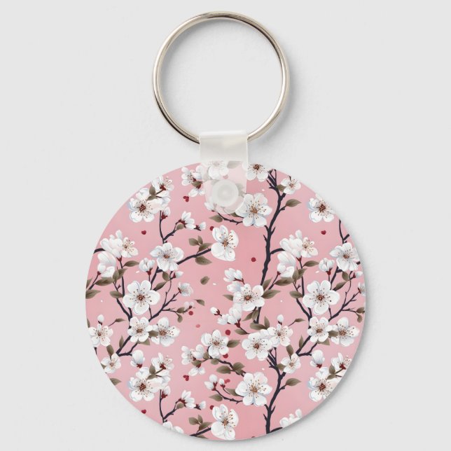 Japanese Pink Cherry Blossom Sakura Floral Spring  Nyckelring (Framsida)