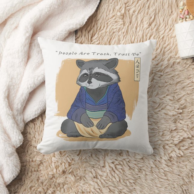 JAPANESE RACCOON QUOTE PEAPLE ÄR SANT FÖRTROENDE. KUDDE (Filt)