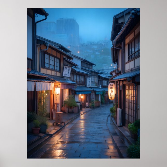 Japanese Rainy Street Cozy Urban  Poster (Framsidan)