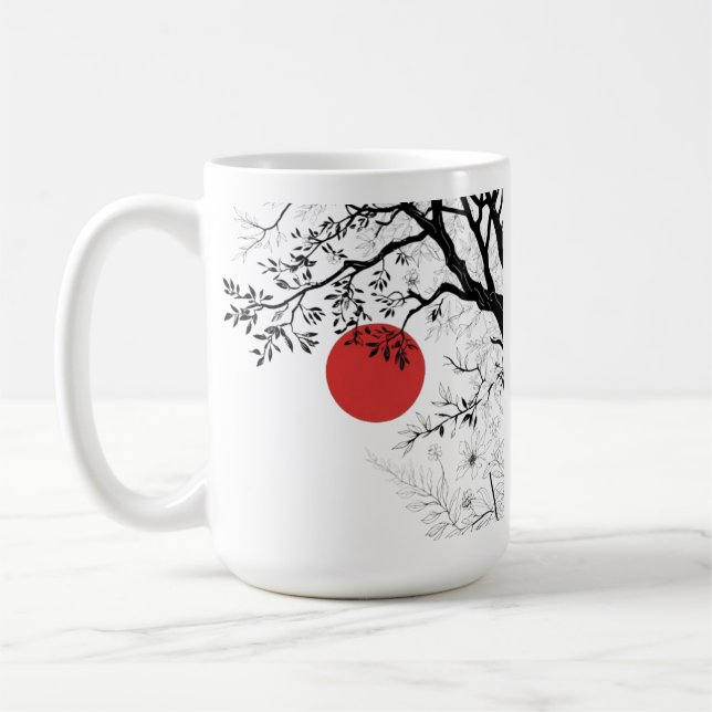 Japanese Red Sun & Brush Tree Art Kaffemugg (Vänster)