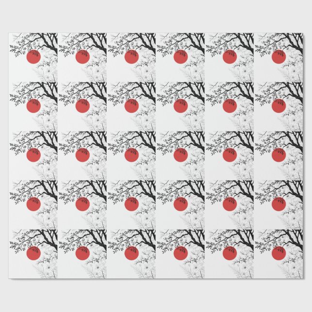 Japanese Red Sun & Brush Tree Art Presentpapper (Platt)