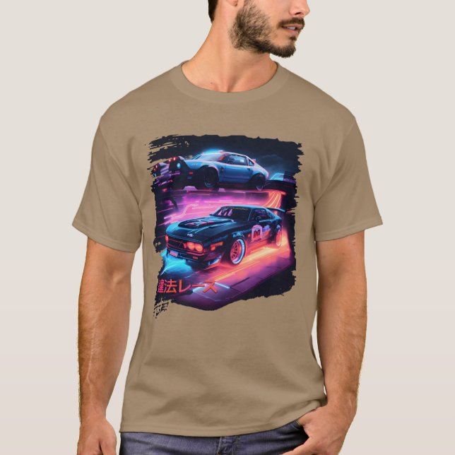 Japanese Retro Car Racing Drifting Art JDMuning vi T Shirt (Framsida)