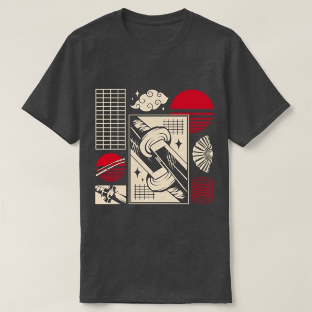 Japanese Retro Samurai Katana Aesthetic Pattern T Shirt (Design framsida)