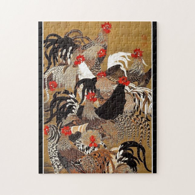 Japanese Roosters and Chickens Pussel (Vertikal)