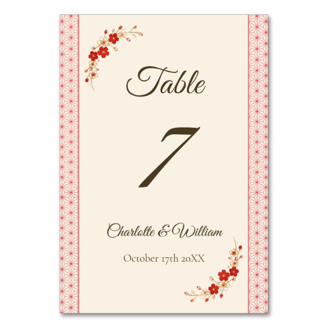 Japanese Sakura Asanoha Table Number Bordsnummer (Framsidan)