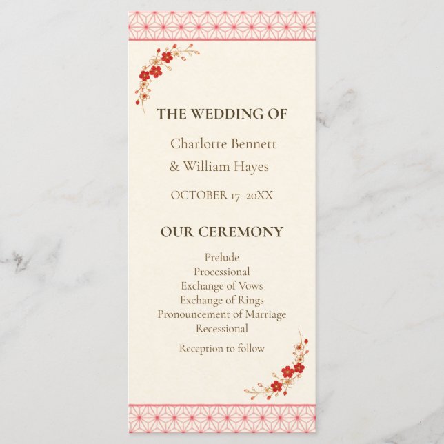 Japanese Sakura Asanoha Wedding Program (Framsida)