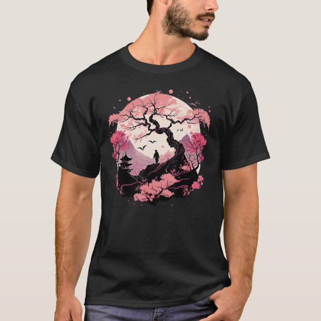 Japanese Sakura Garden Geisha Mount Fuji Cherry Bl T Shirt (Framsida)