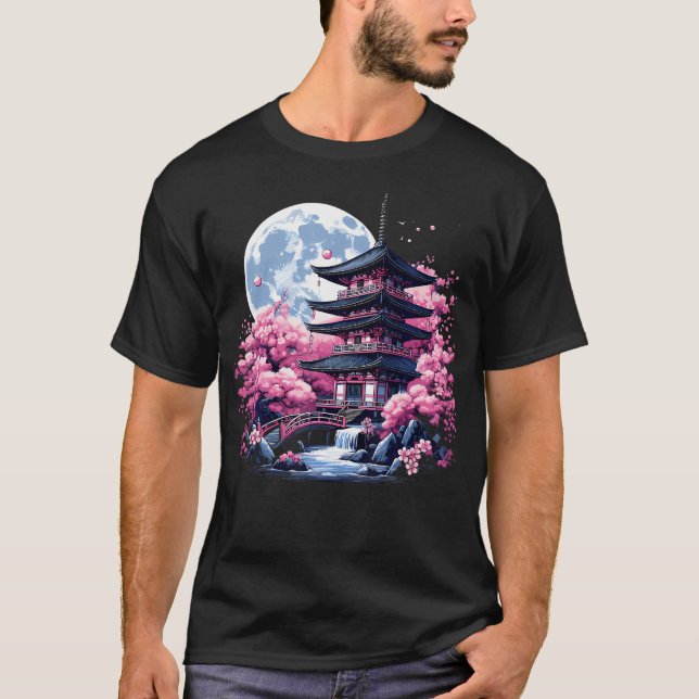 Japanese Sakura Garden Geisha Mount Fuji Cherry Bl T Shirt (Framsida)