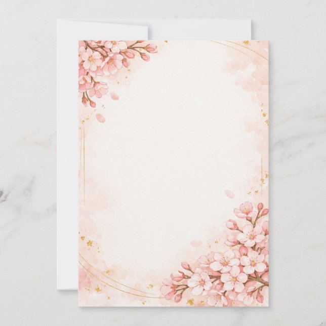 Japanese Sakura & Gold Wedding Invitation Inbjudningar (Framsida)