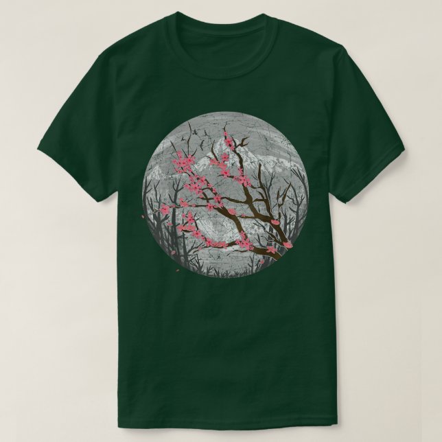 Japanese Sakura Mountain Pink Flower Floral Cherry T Shirt (Design framsida)