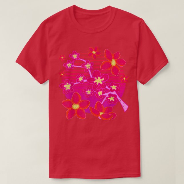 Japanese Sakura Pink Flower 80s Vaporwave Cherry B T Shirt (Design framsida)