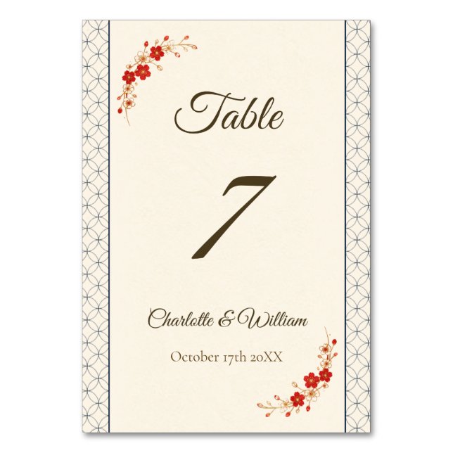 Japanese Sakura Shippo Table Number Bordsnummer (Framsidan)