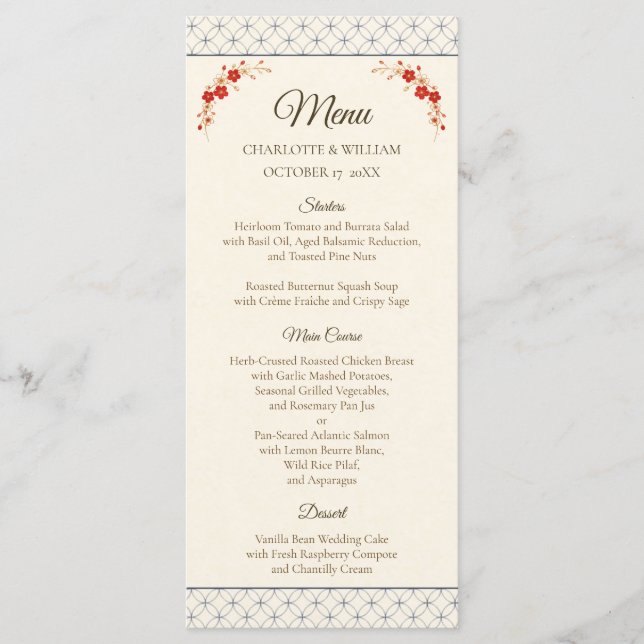 Japanese Sakura Shippo Wedding Menu Meny (Framsida)