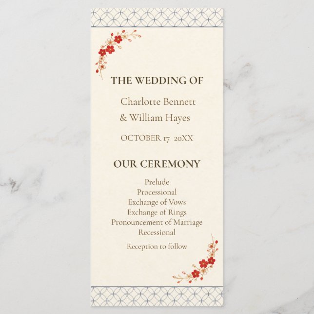Japanese Sakura Shippo Wedding Program (Framsida)
