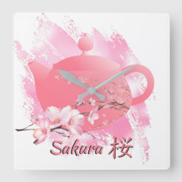 Japanese Sakura Teapot Wall Clock  Fyrkantig Klocka