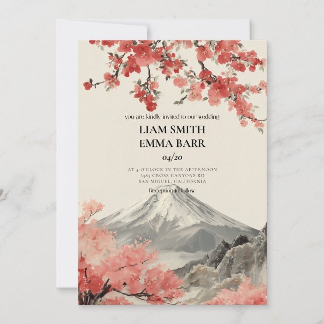 Japanese Sakura Wedding Invitation Inbjudningar (Framsida)