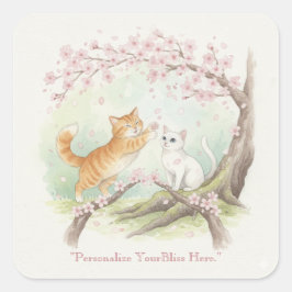 Japanese Sakura & Zen Cats Watercolor  Fyrkantigt Klistermärke